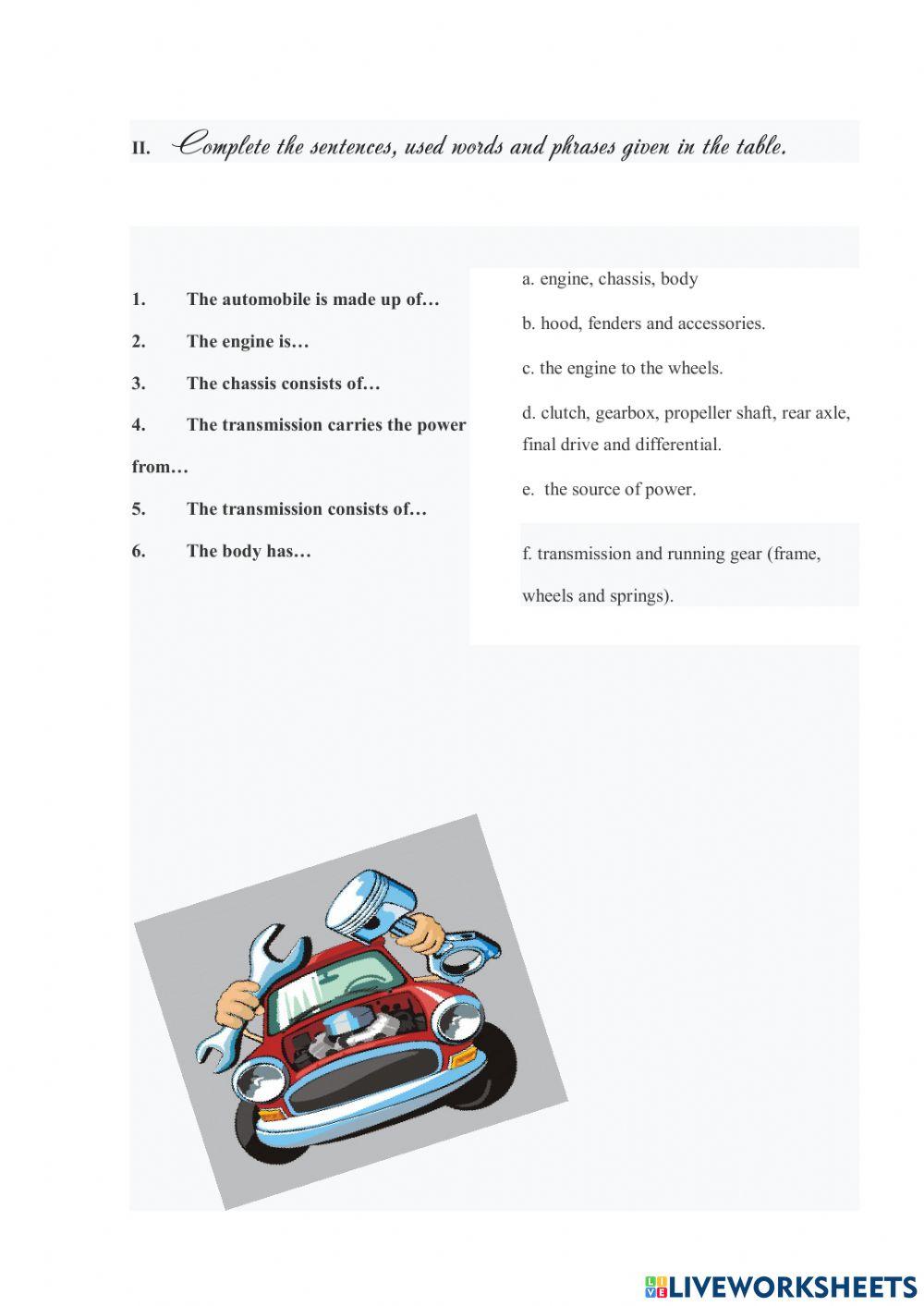 Test - Components of the automobiles-