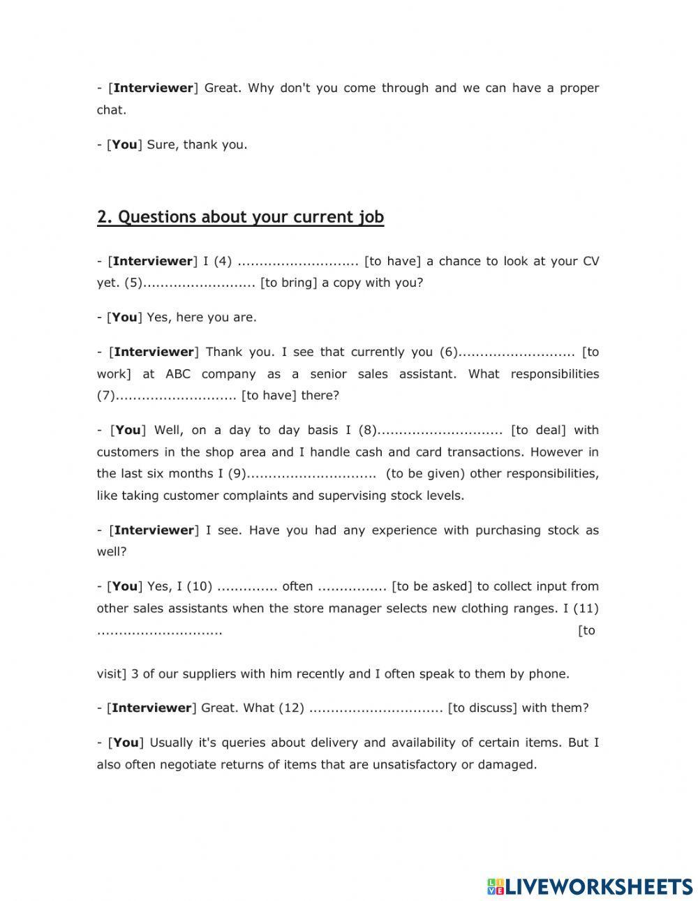 764832 Job interviews elikenny LiveWorksheets