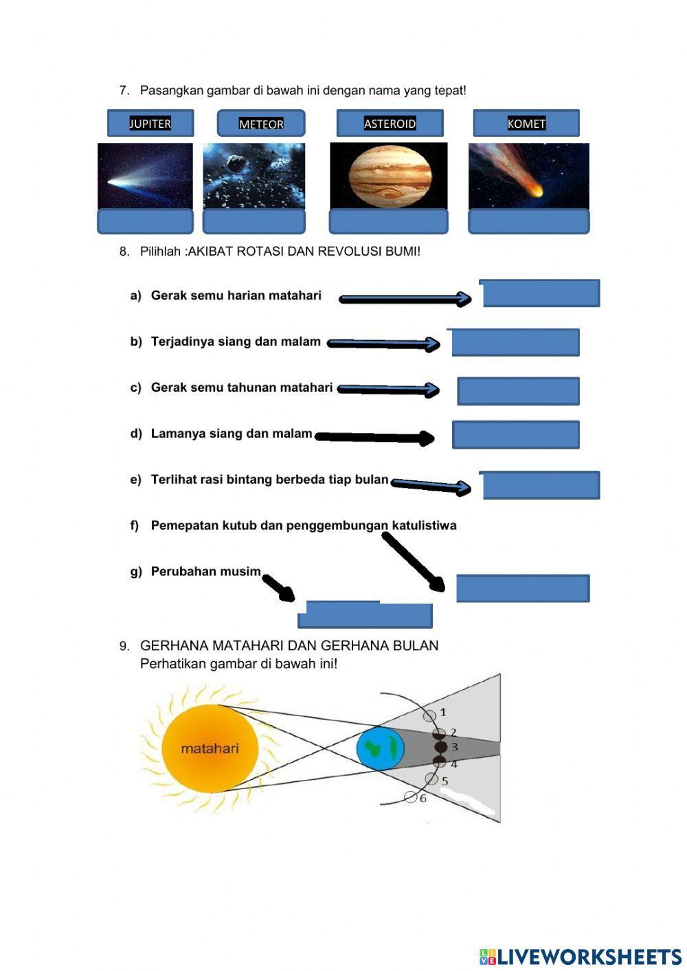 Lembar kerja tata surya rotasi dan revolusi bumi