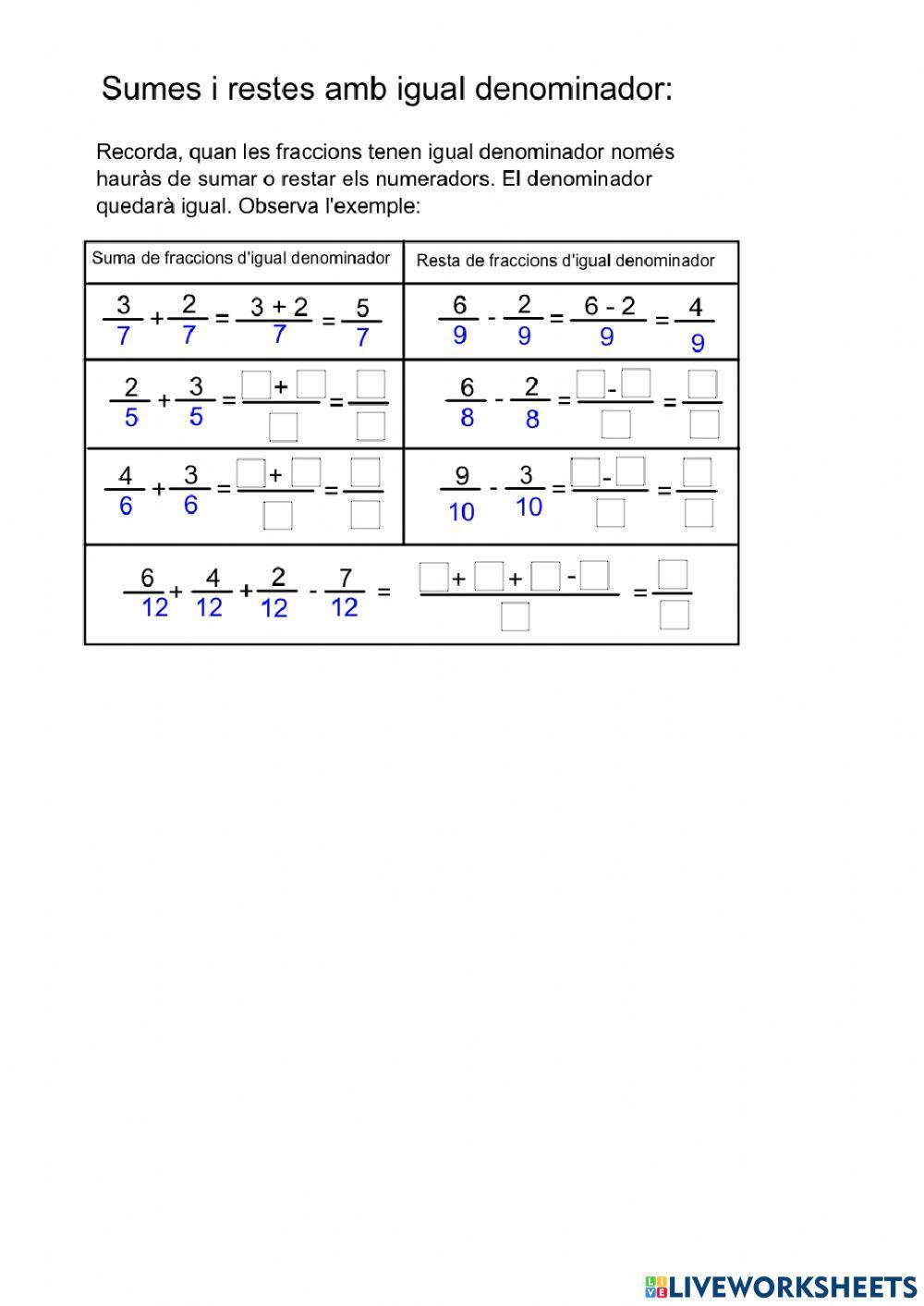 Sumes i restes de fraccions