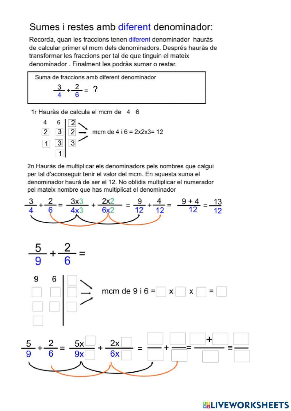 Sumes i restes de fraccions
