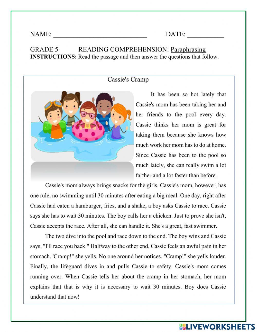 PARAPHRASING WORKSHEET