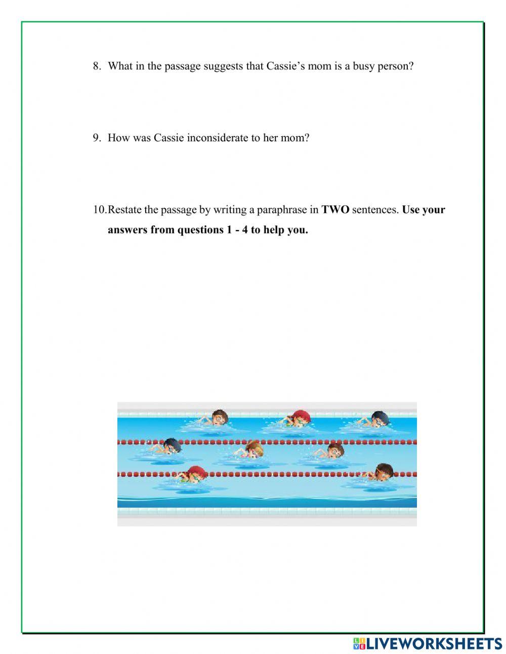 PARAPHRASING WORKSHEET