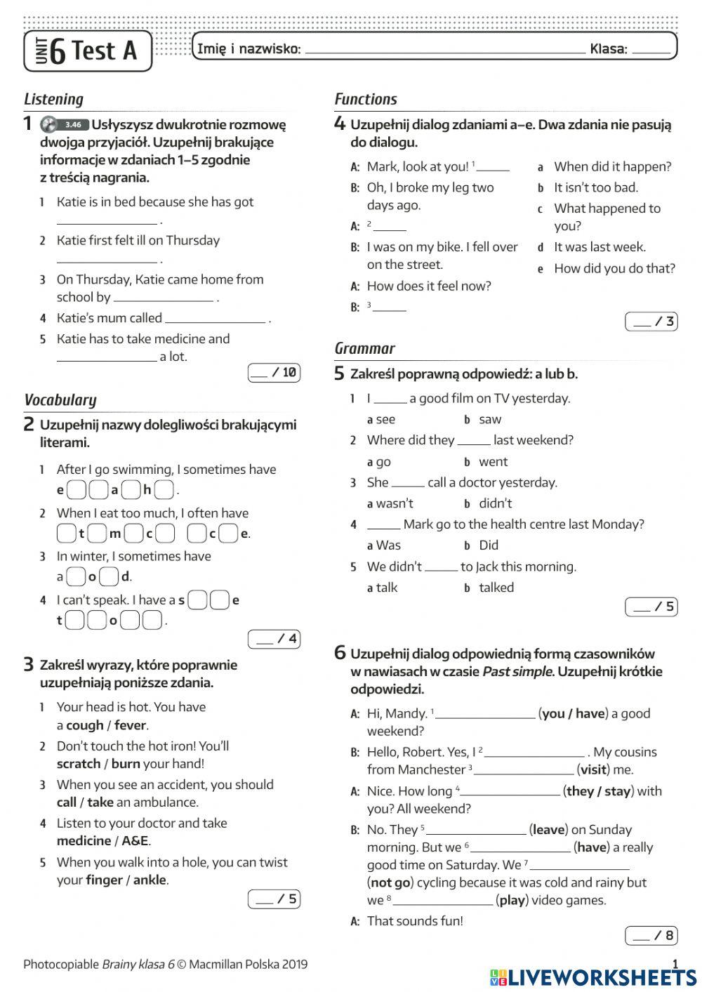 Brainy 6 Unit 6 TEST