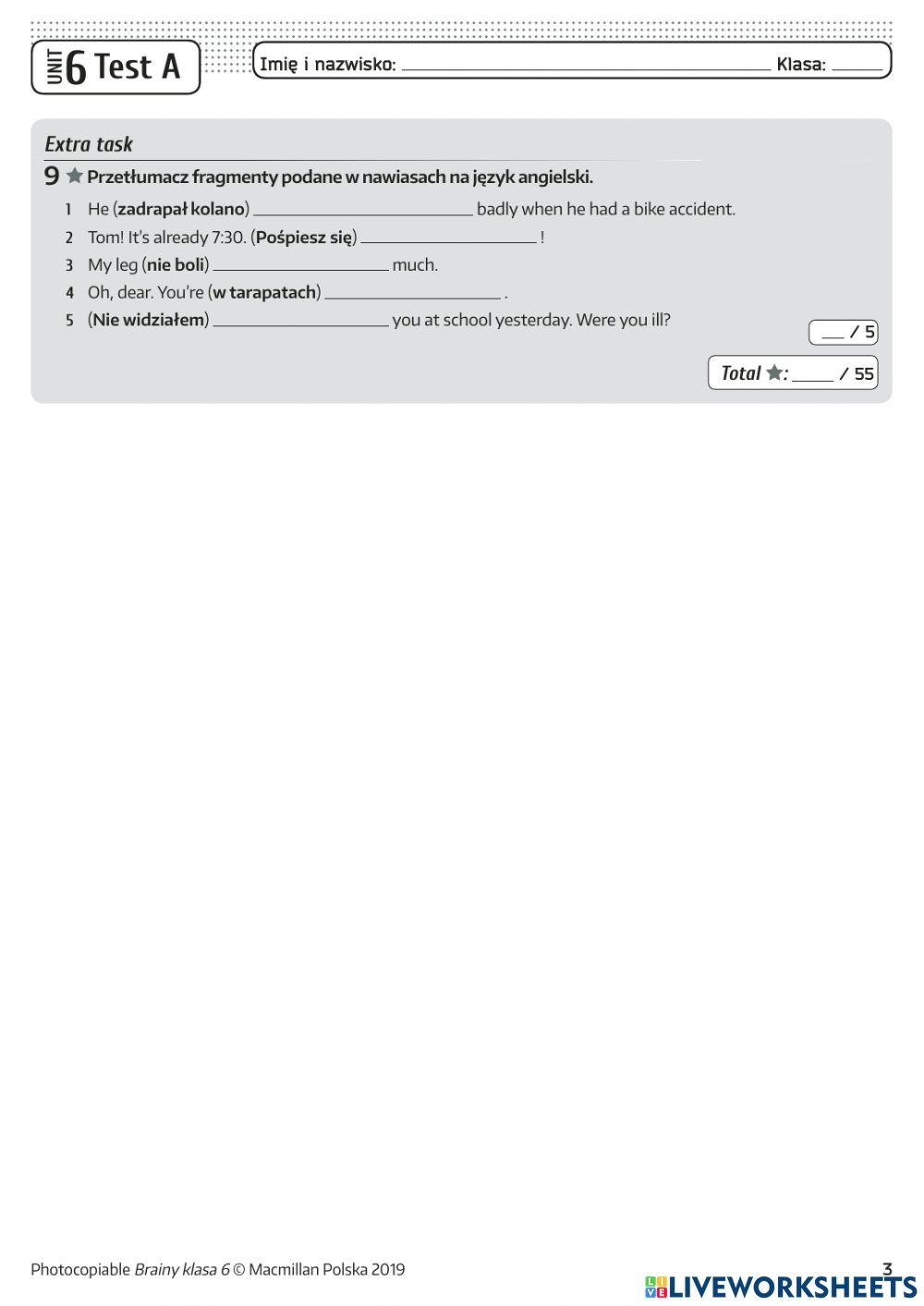 Brainy 6 Unit 6 TEST