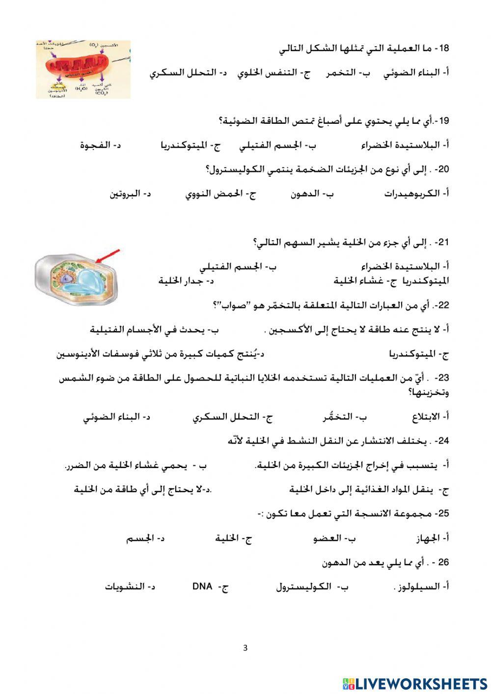 مراجعة وحدة تركيب الخلية