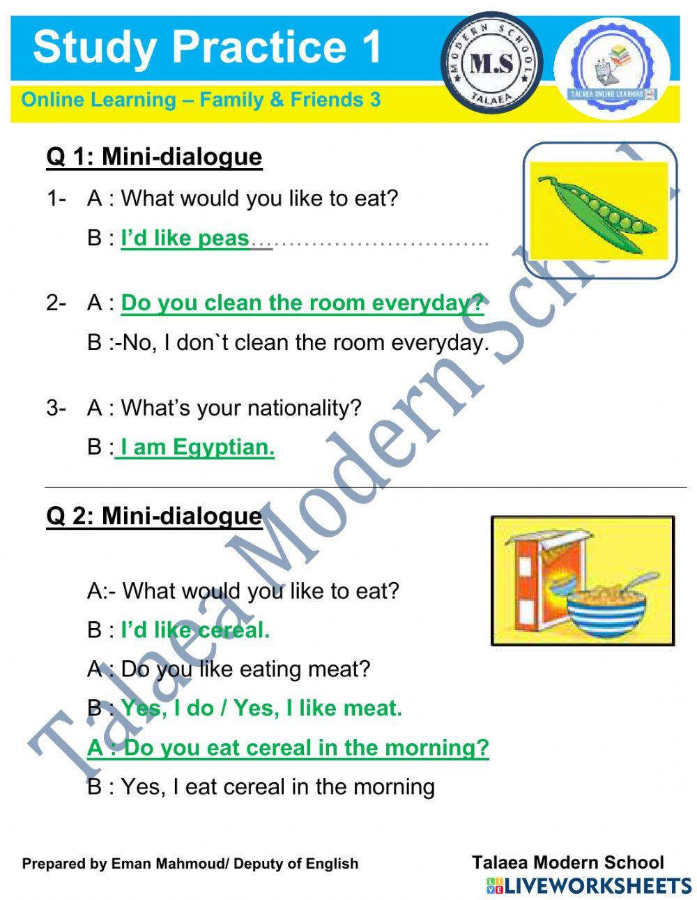 Prim 3 Study 1 FF 1 -answer Key