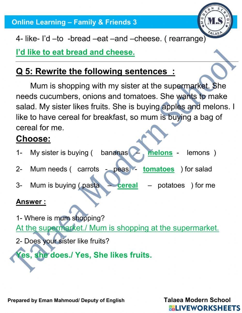 Prim 3 Study 1 FF 1 -answer Key