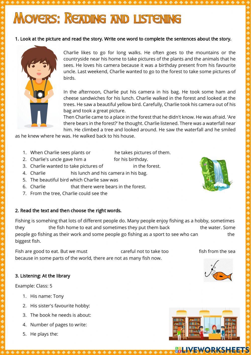 ESL Movers Reading and Writing Part 1 Worksheet (Countryside