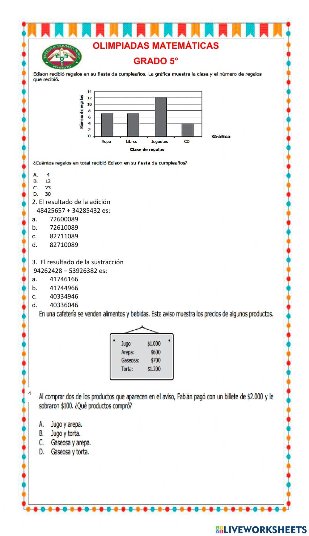 Olimpiadas matemáticas 5°