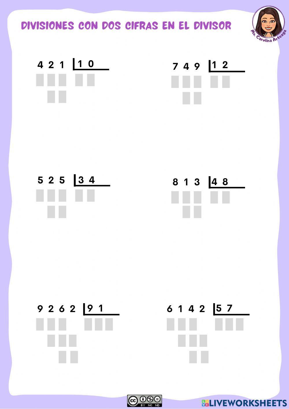 Divisiones con dos cifras en el divisor