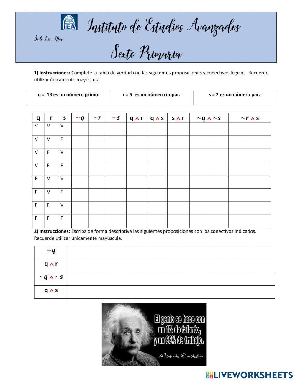 Tabla de verdad con conjunciones