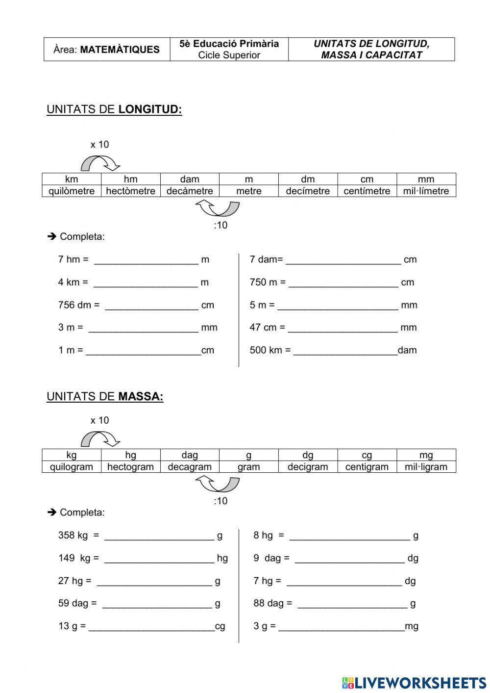 Unitats de longitud, massa i capacitat