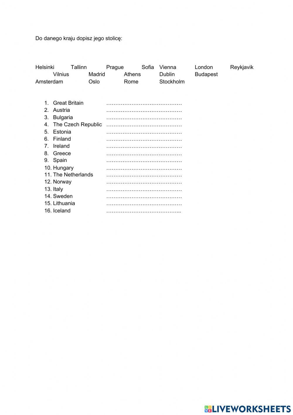 Countries and their capitols (Europe)