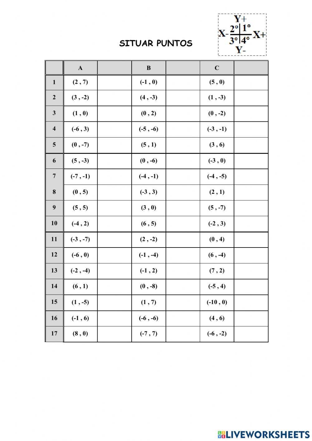 Cálculo mental 16: situar puntos