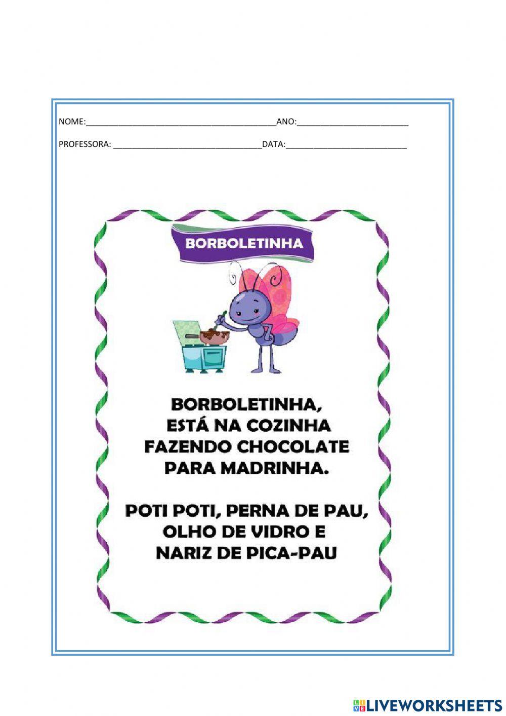 Letra e musica borboletinha