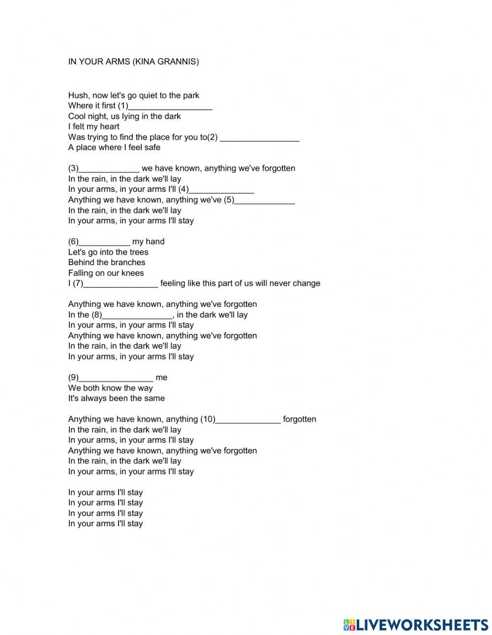 Listening In your arms lyrics (Kina Grannis)