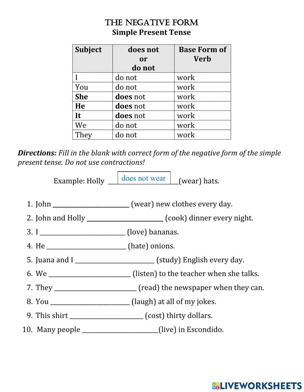 The Negative Form of the Simple Present Tense
