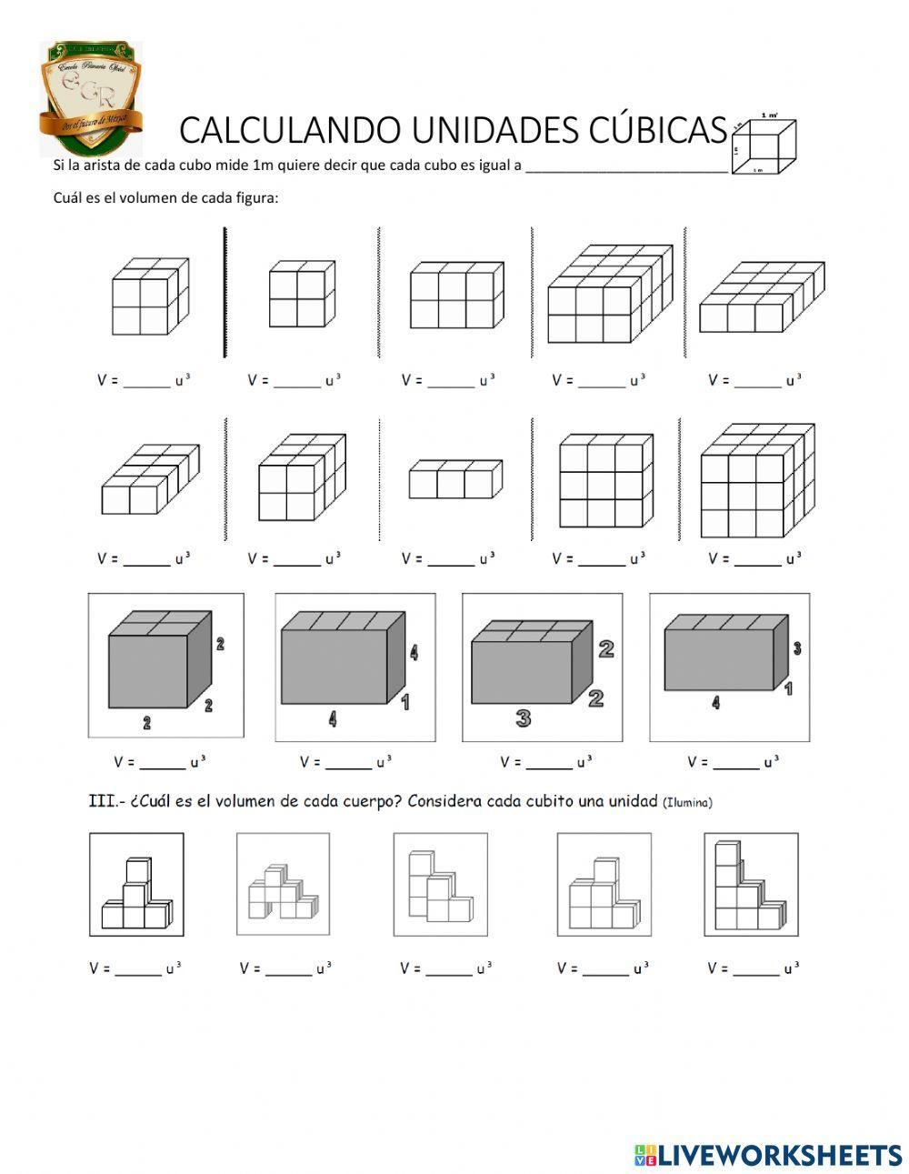El volumen en unidades cúbicas