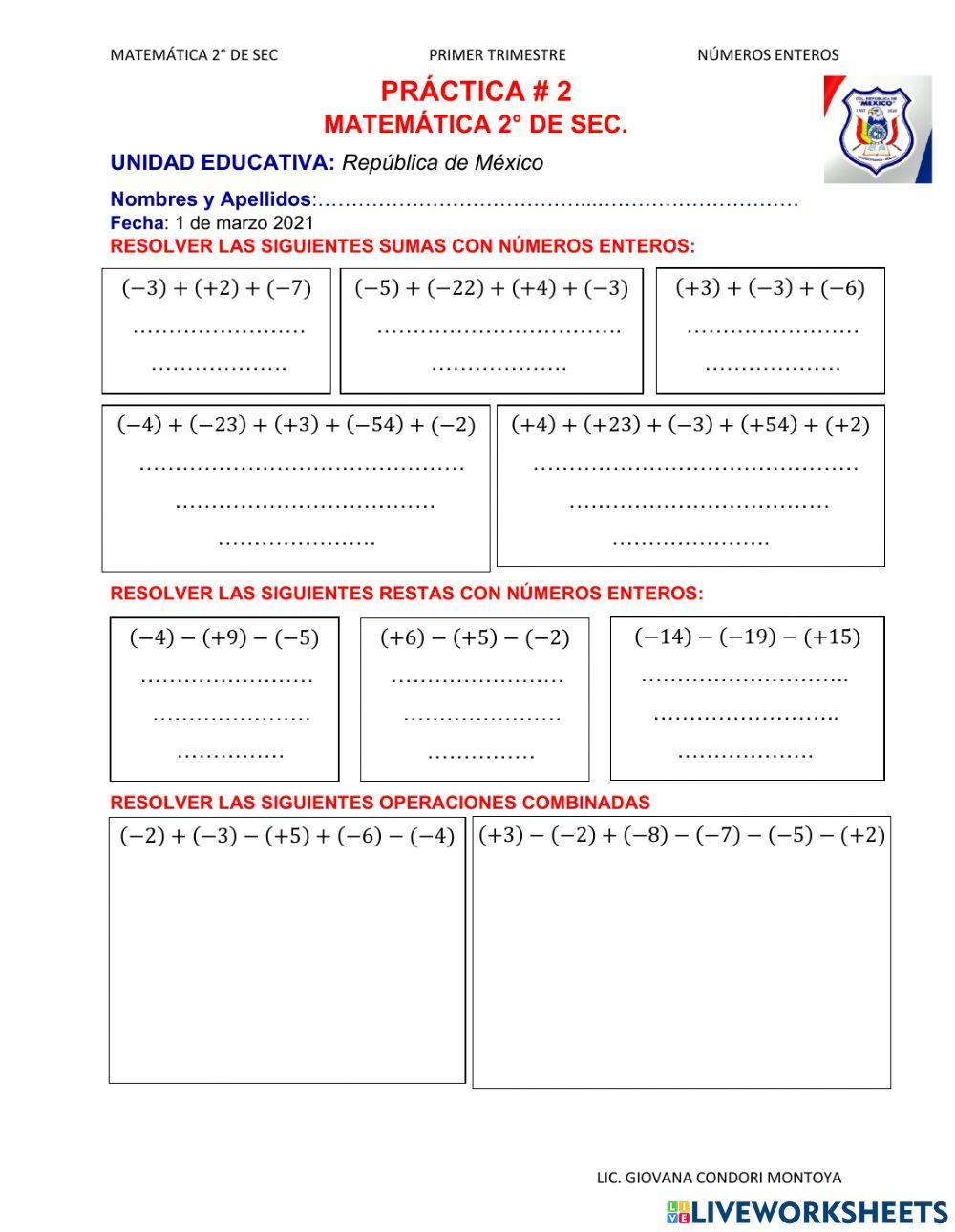Adicion y sustraccion de enteros