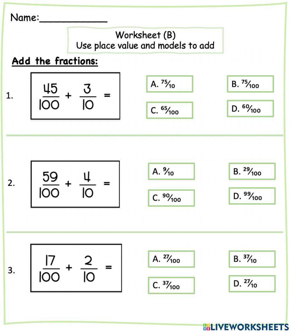 Add fraction with denominator of 10 and 100