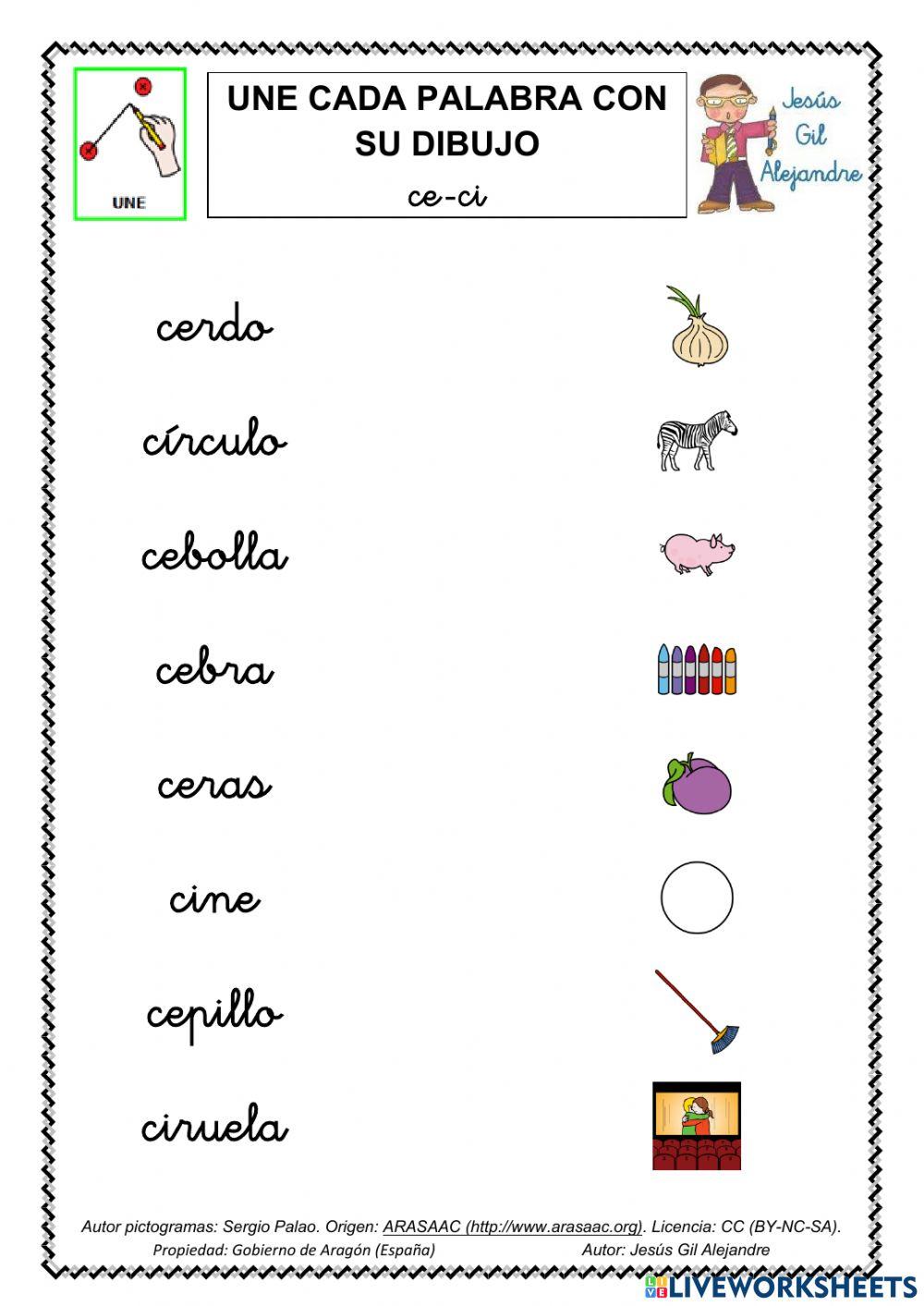 Une palabra y dibujo CE CI MINÚSCULAS