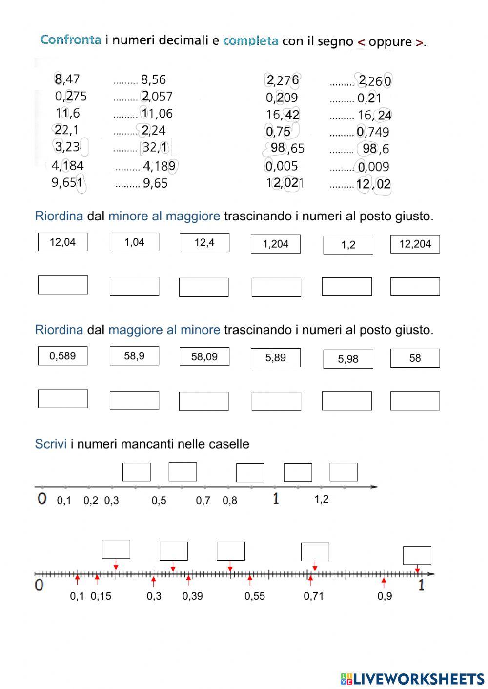 Ordinare numeri decimali