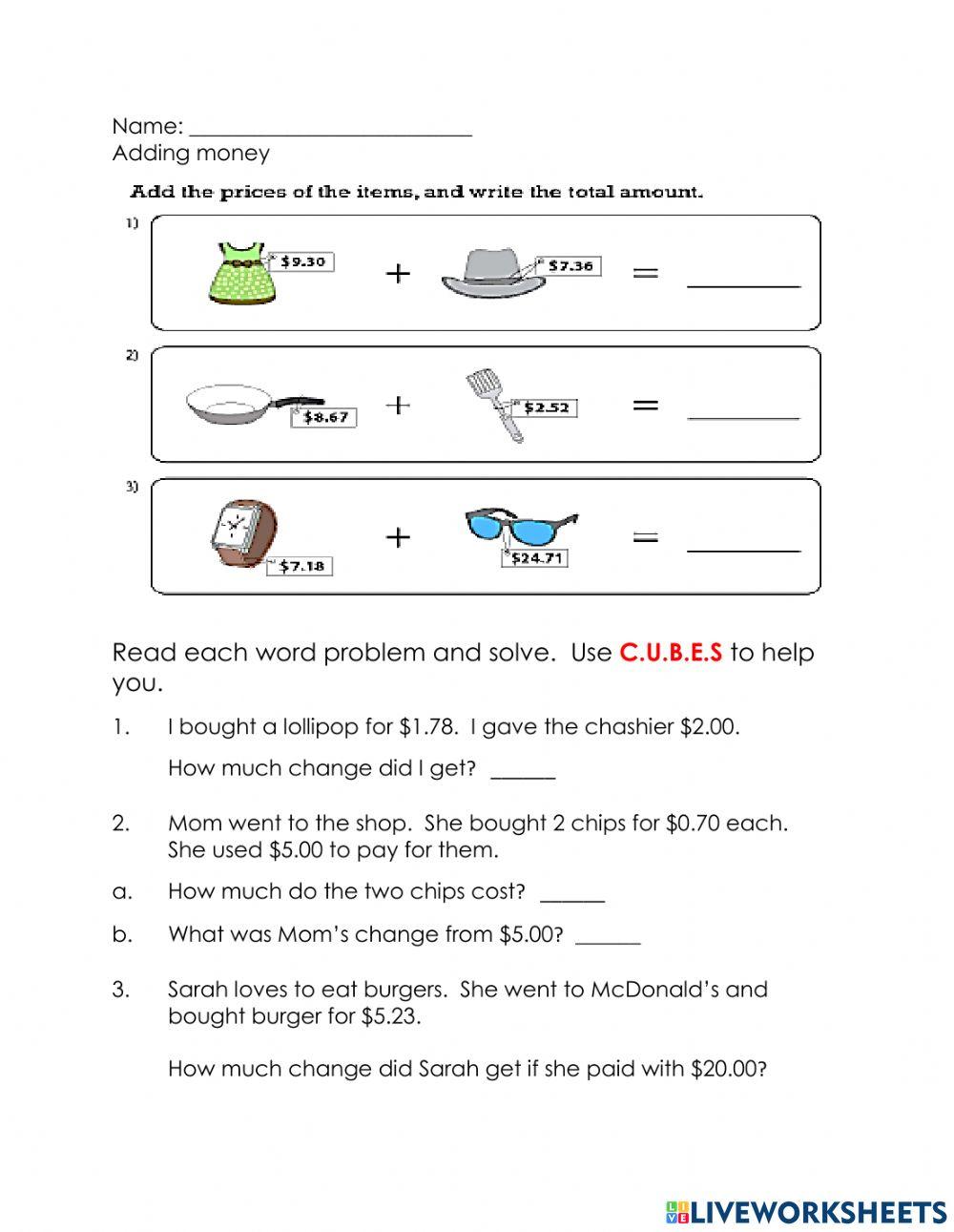 Adding and Subtracting Money 766990 Laenrolle Live