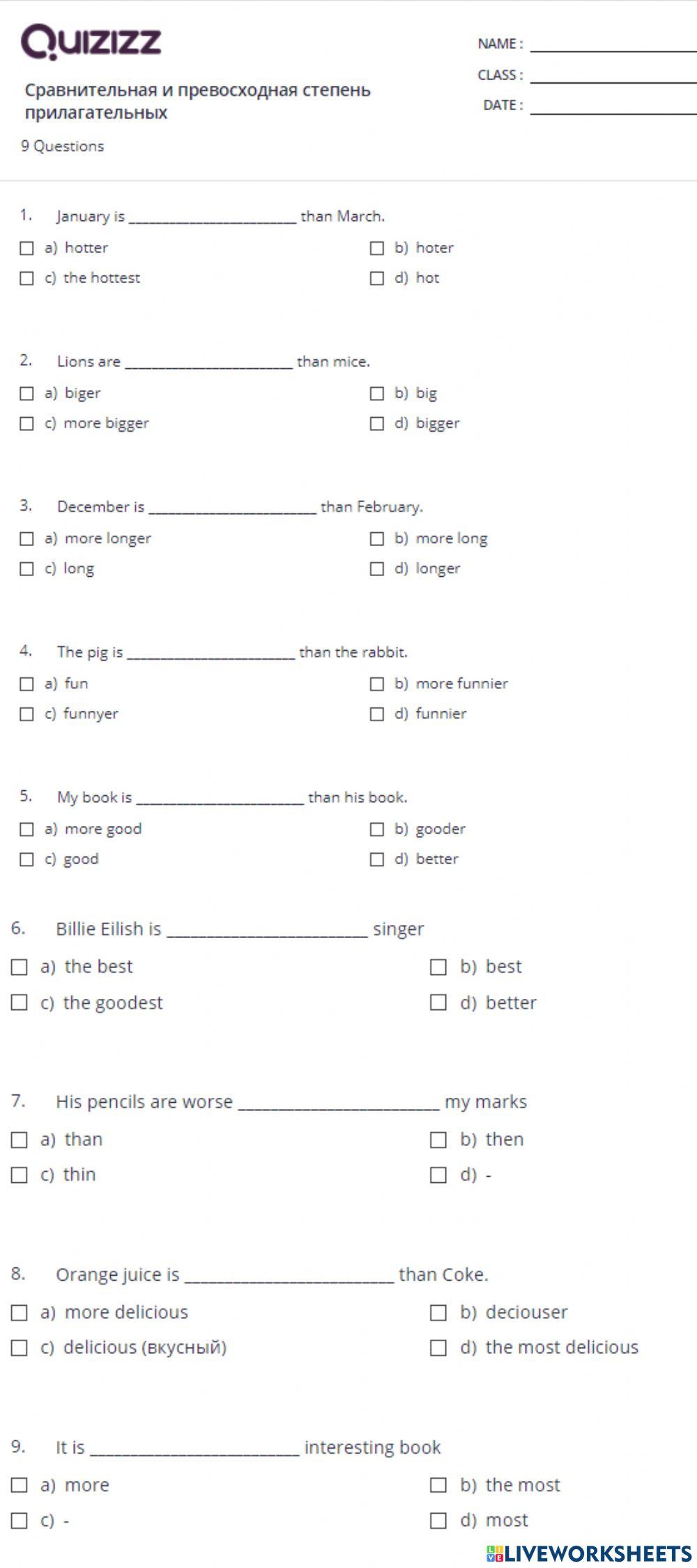 Comparative superlative adj