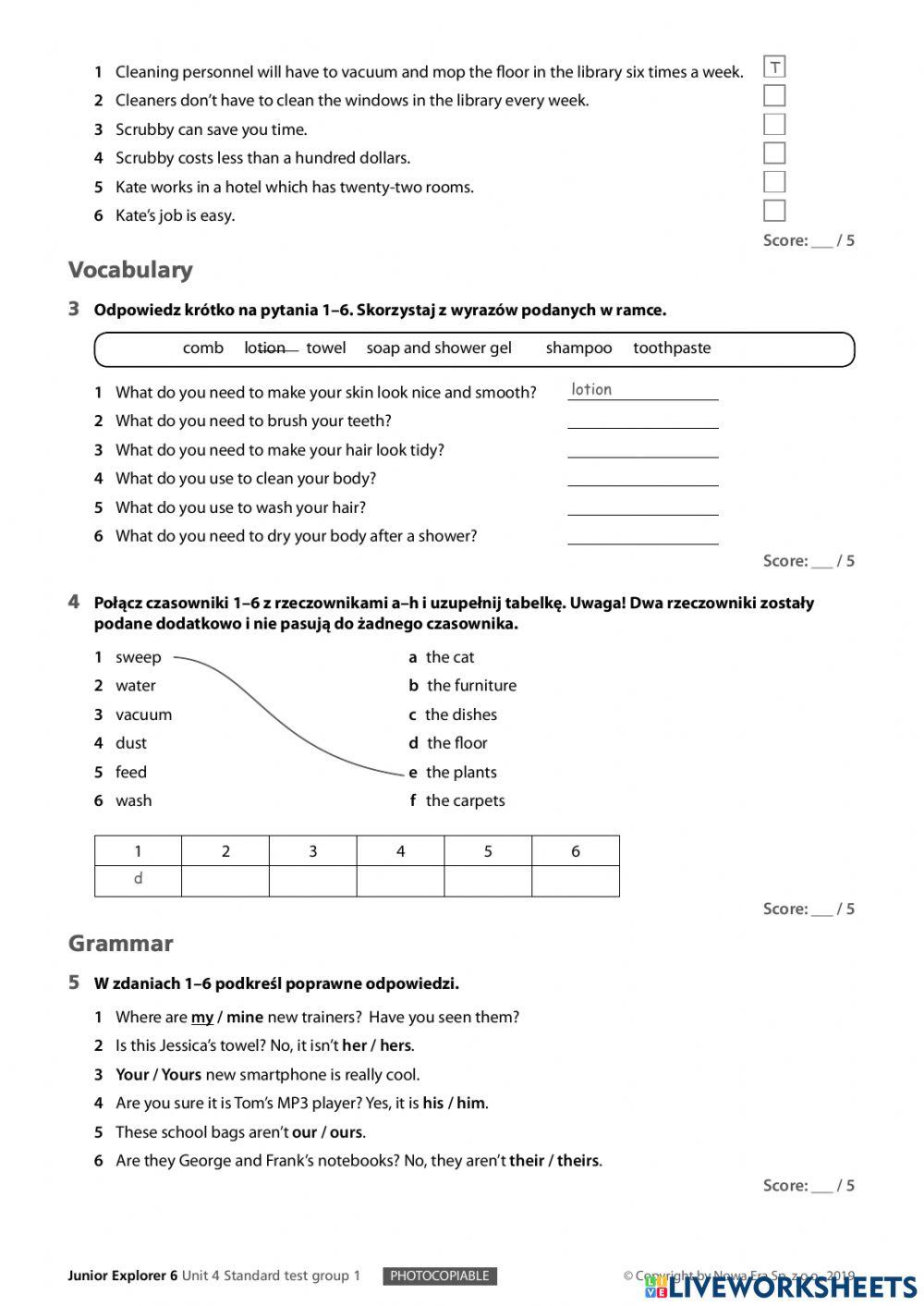 JUNIOR EXPLORER 6 UNIT 4 kl.6 test