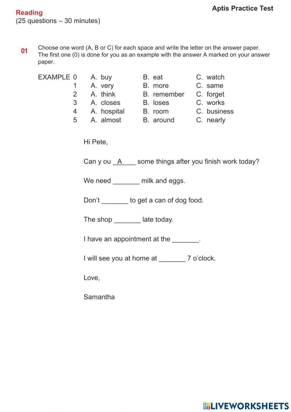 Aptis reading new format