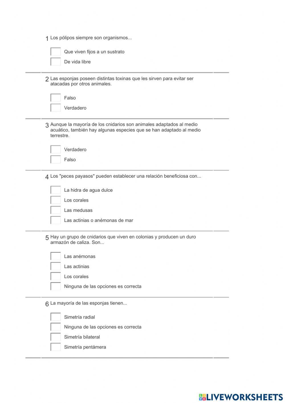 Poríferos y Cnidarios