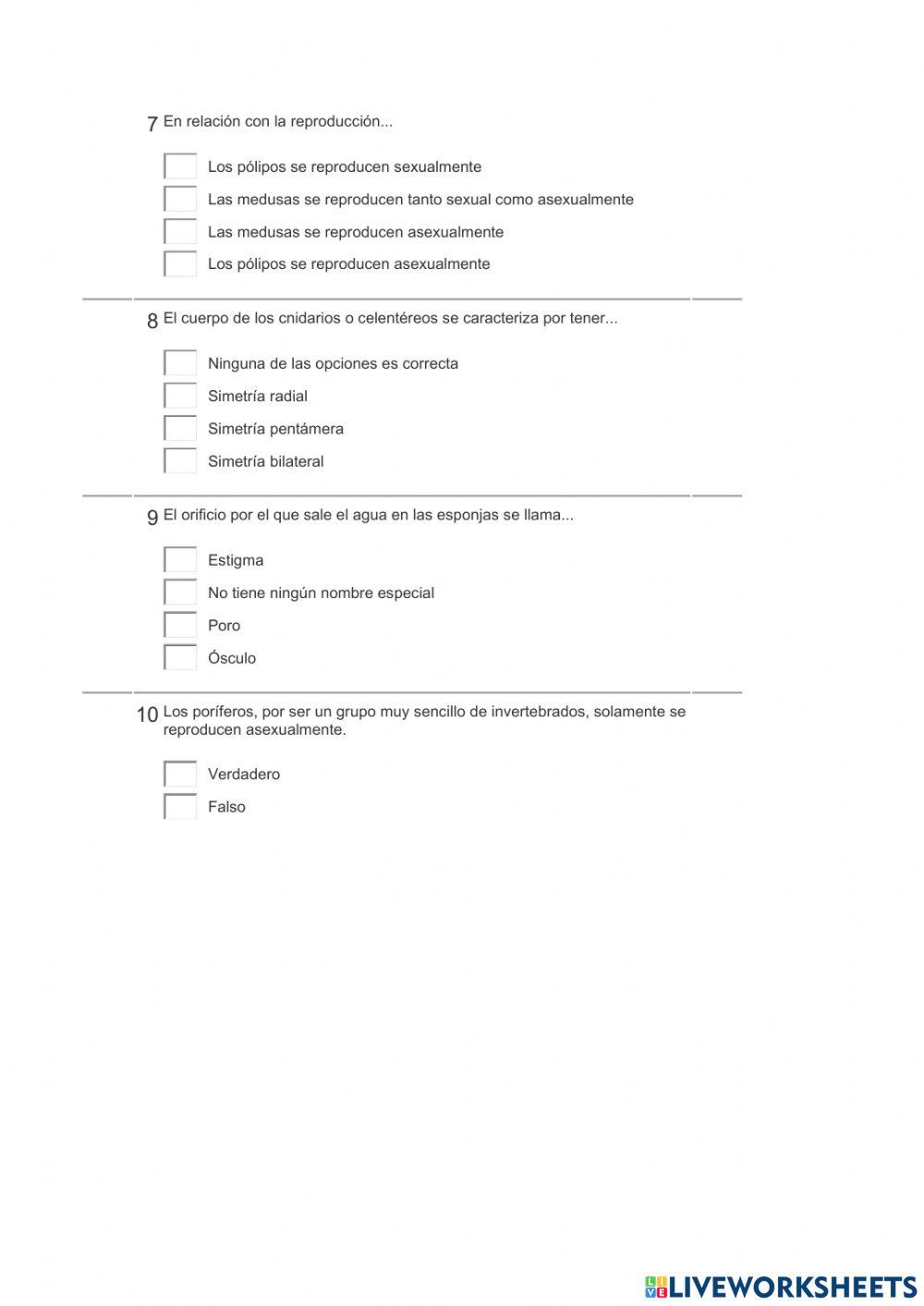 Poríferos y Cnidarios