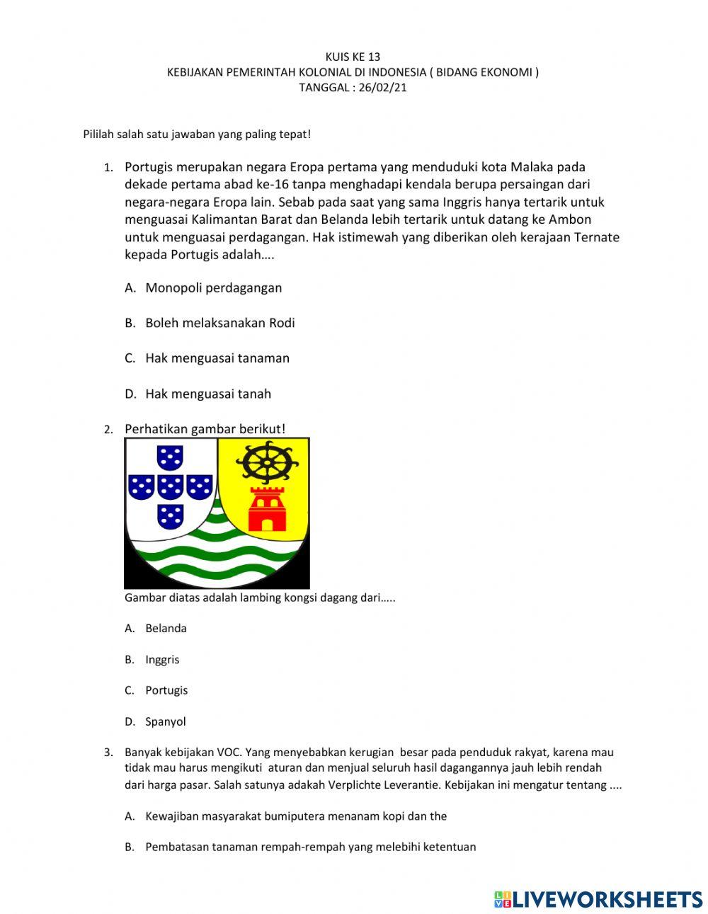 Kebijakan pemerintah kolonial bidang ekonomi