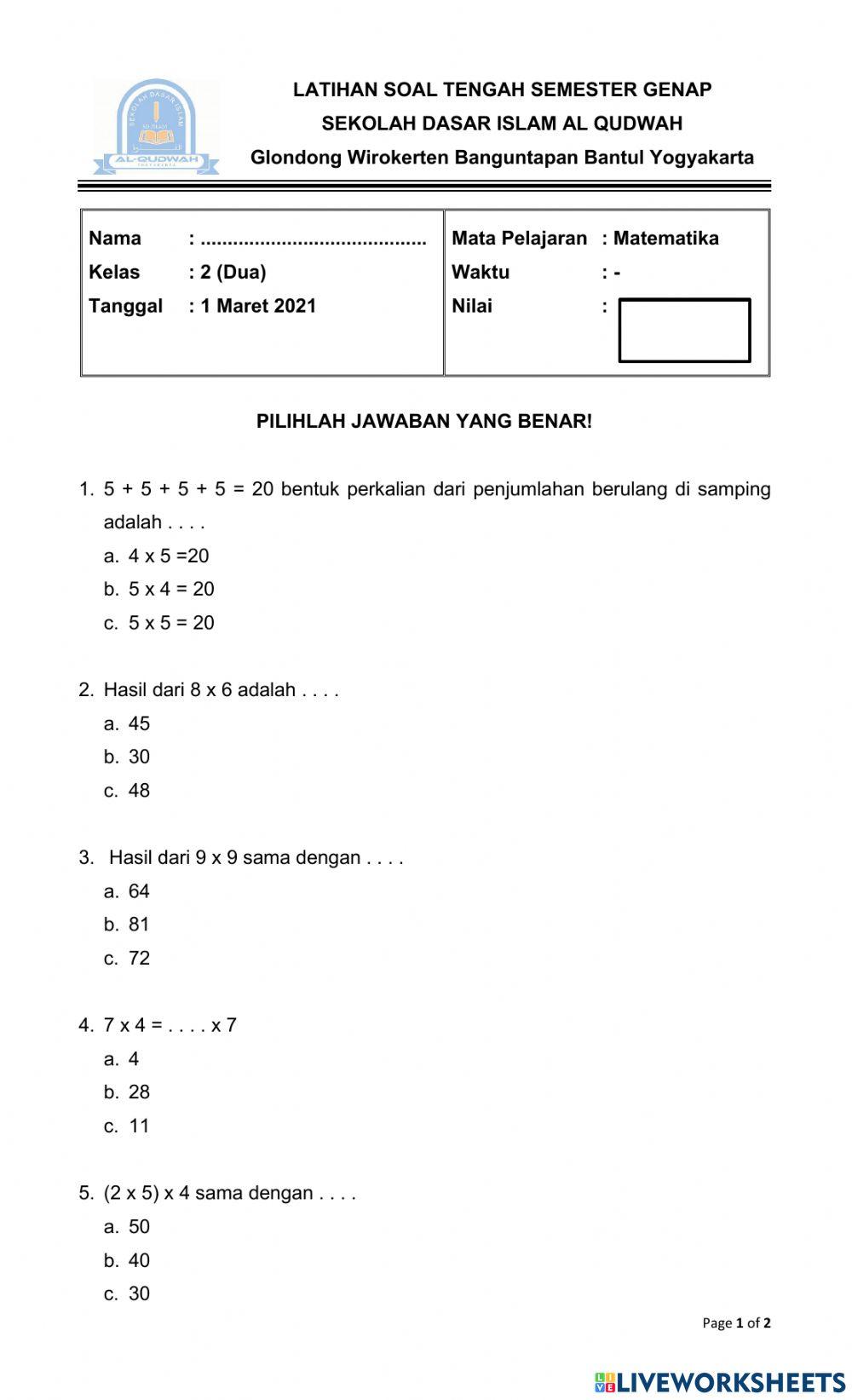 Latihan soal tengah semester kelas 2