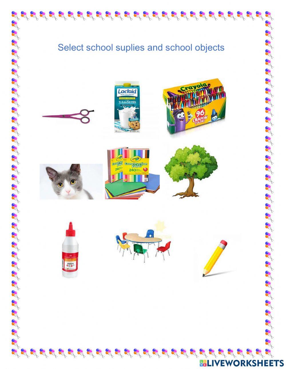 Watch Video and select school supplies and objects