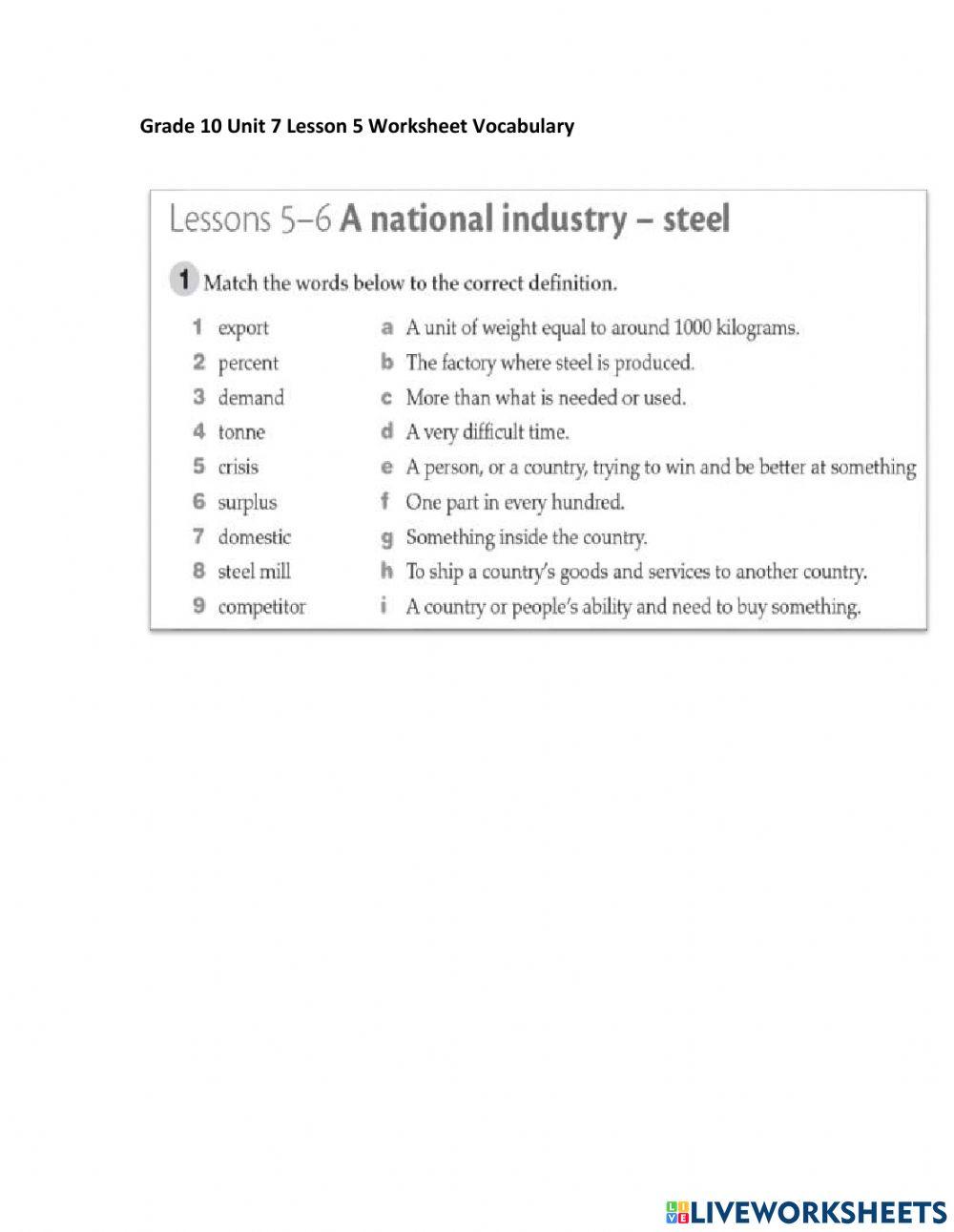 Unit 7 Lesson 5 activity | Live Worksheets