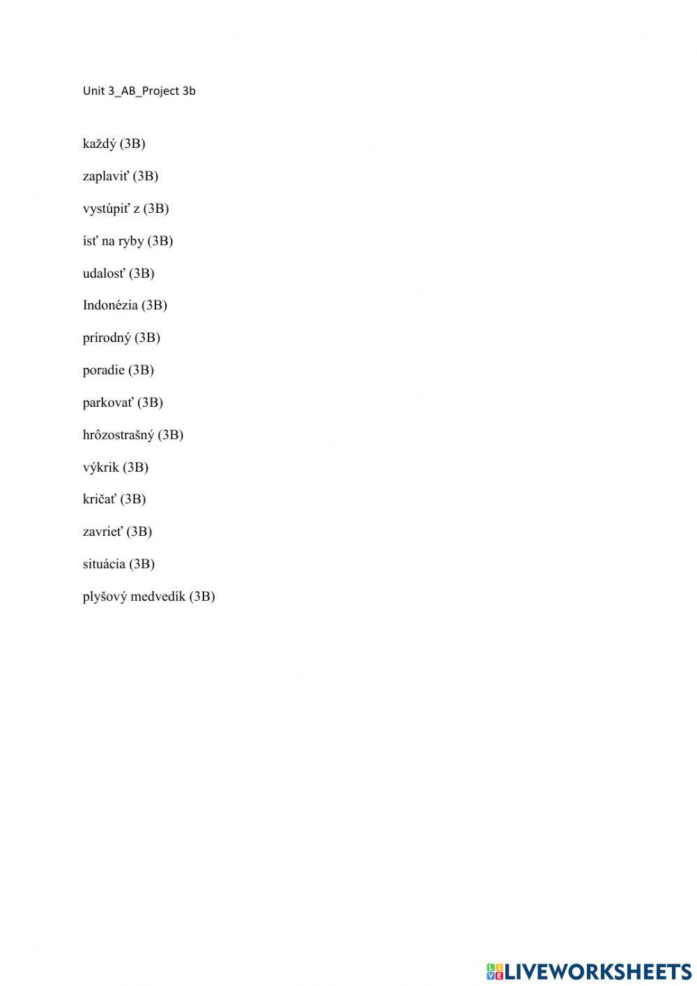 Vocabulary-Project 3 Unit 3AB - b