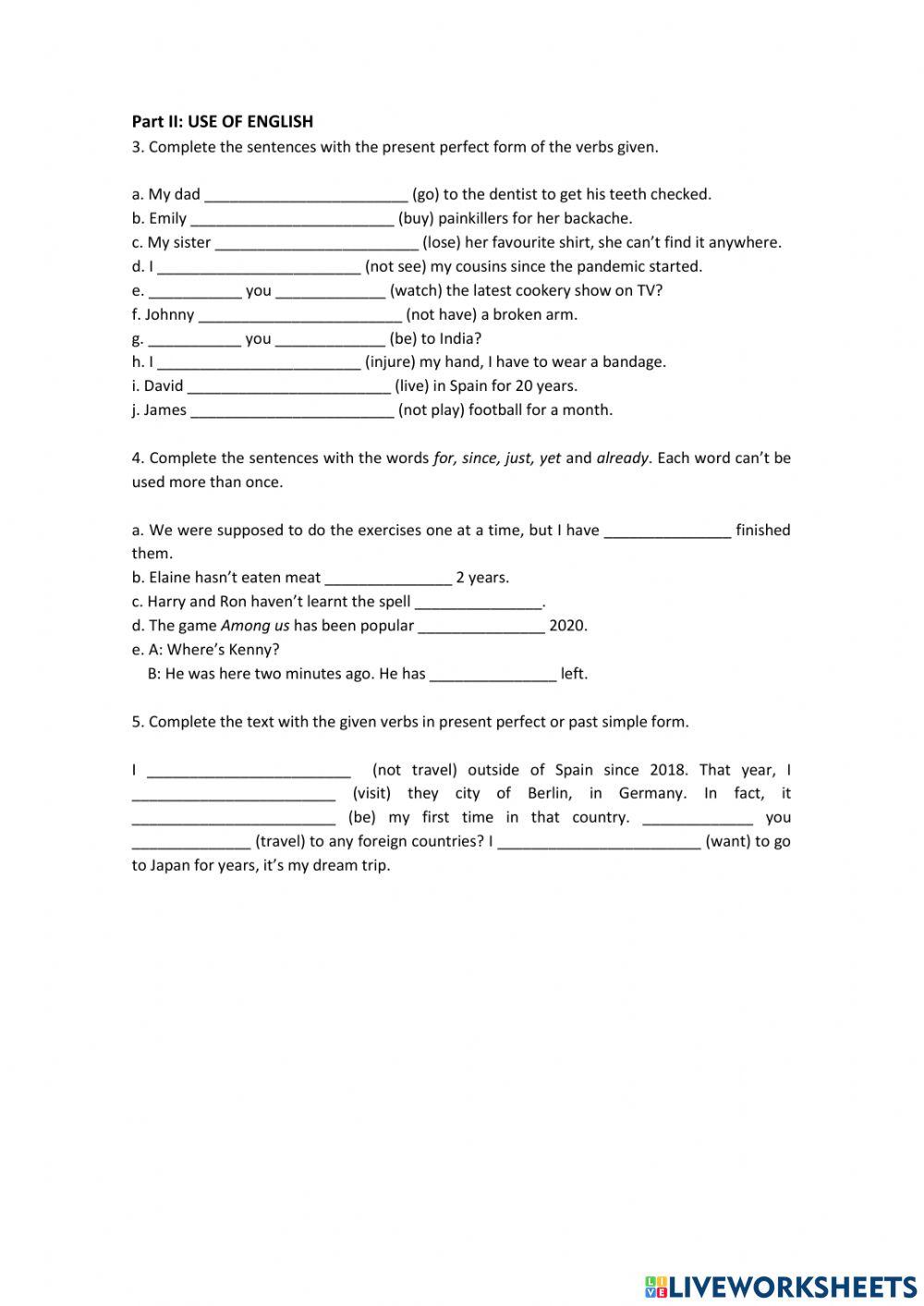 Health vocabulary and present perfect