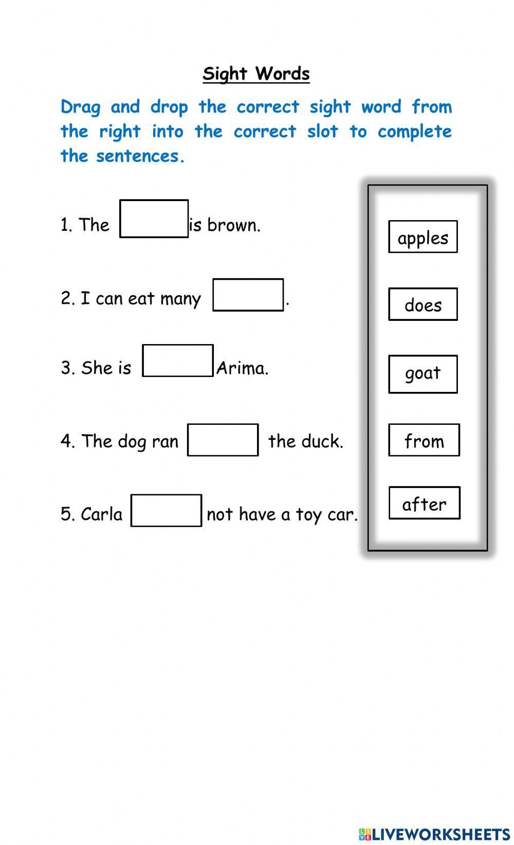 Sight words Sight words