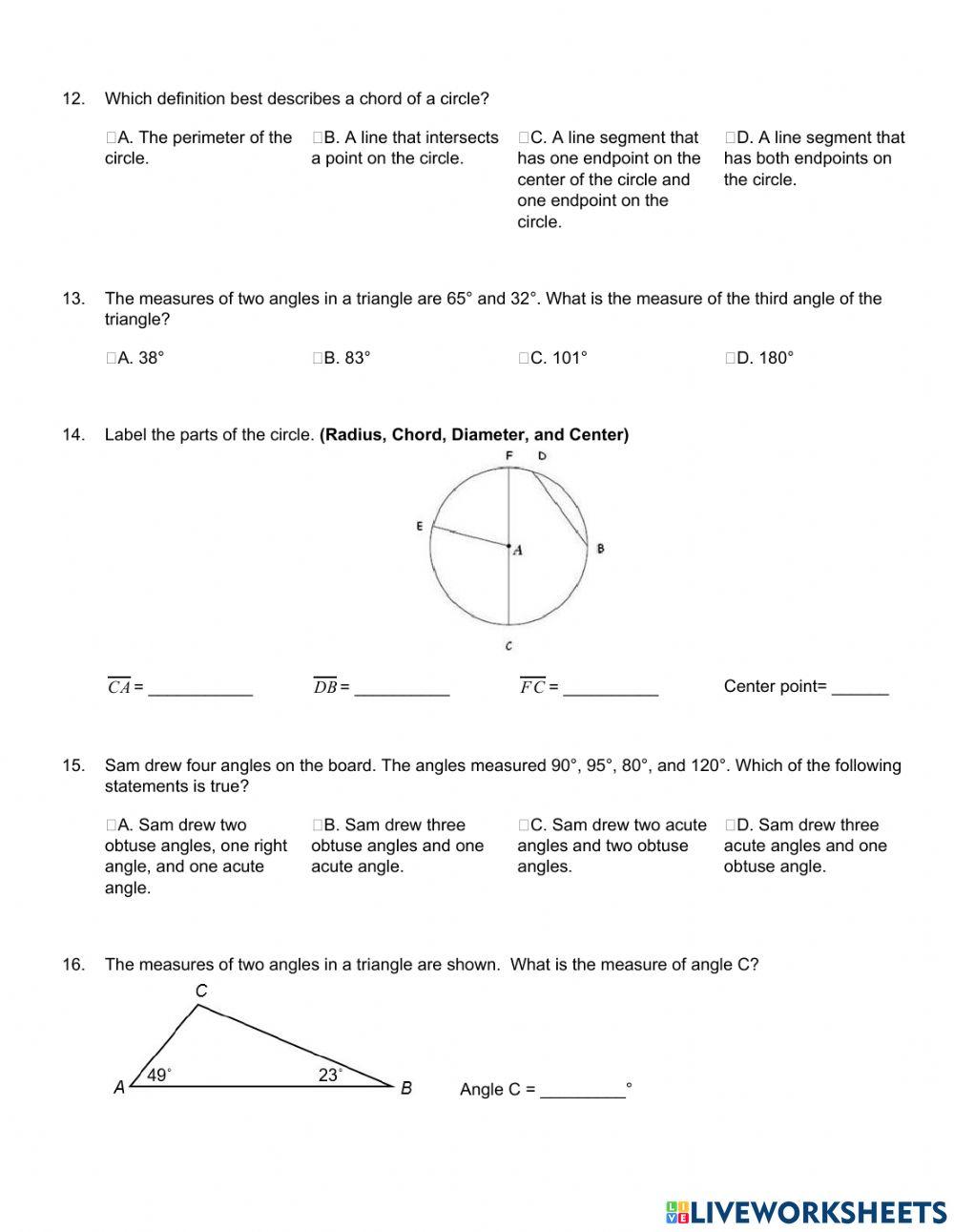 Triangle,Circle, Angle Test