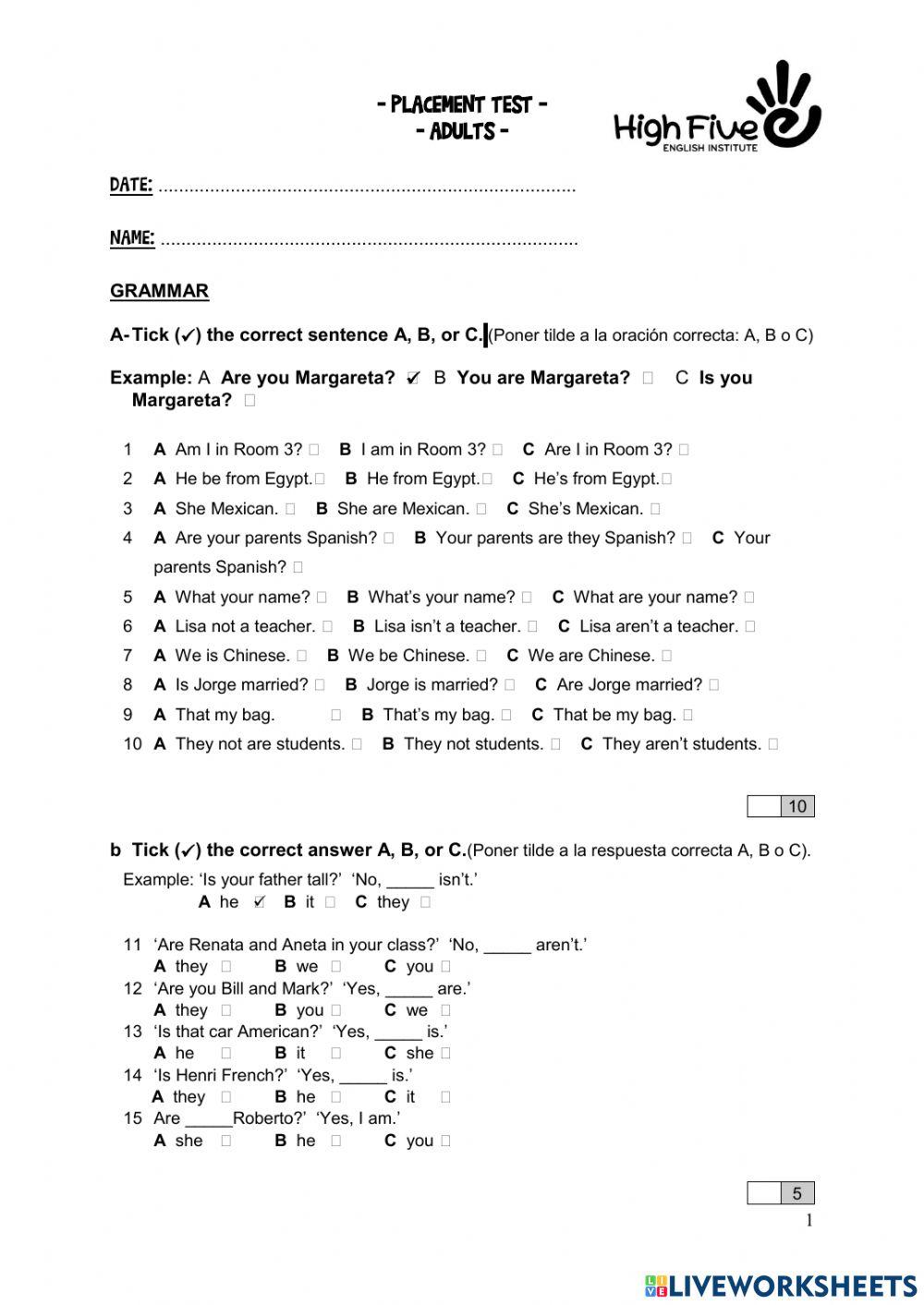 Placement test - Adults