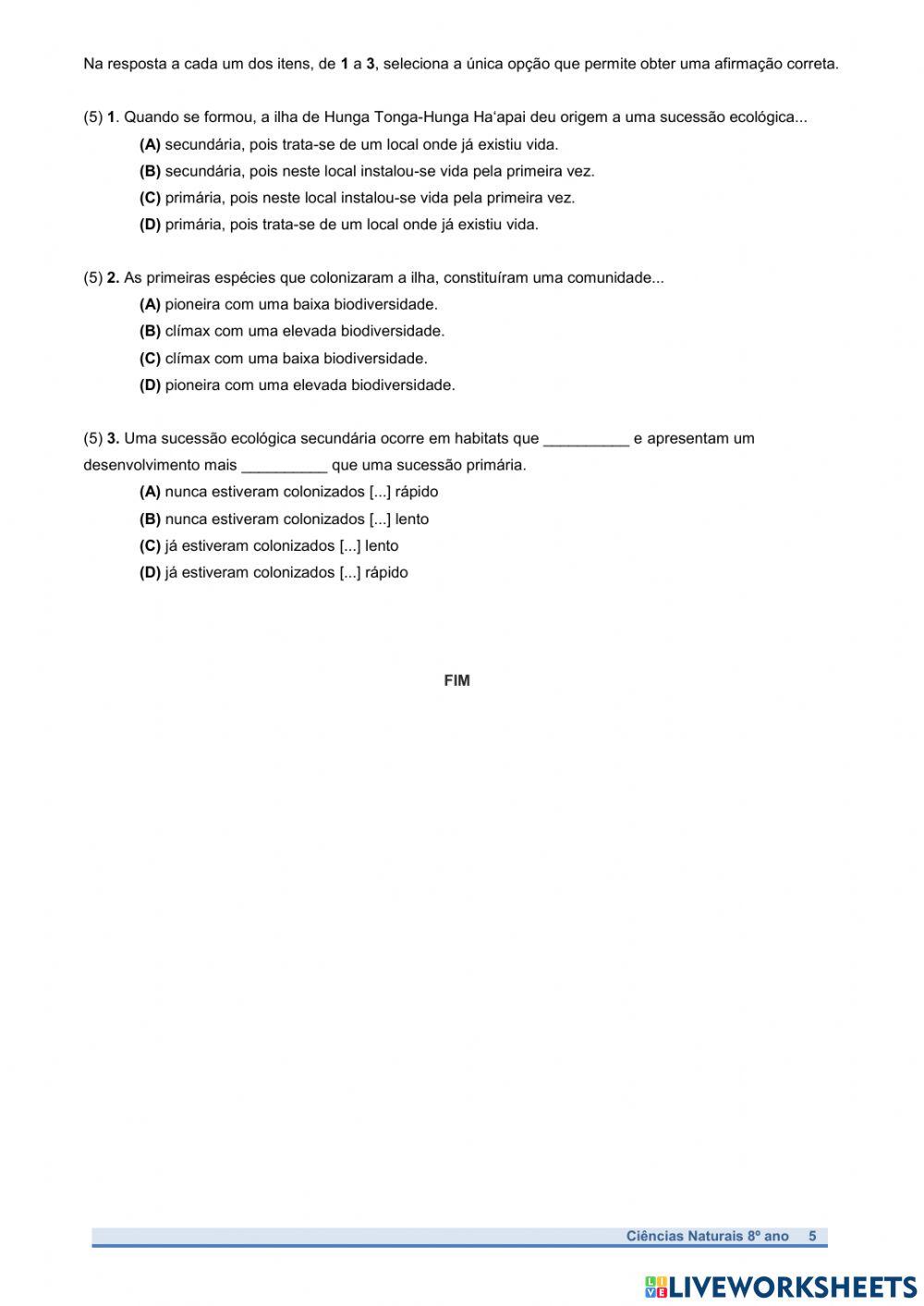 Teste Ciências Naturais 8º ano