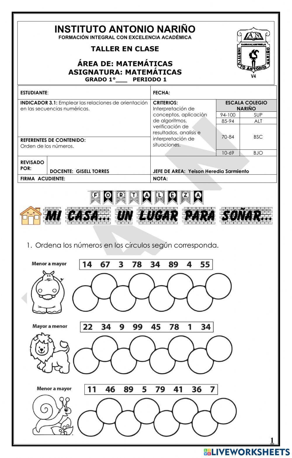 Taller orden de numeros