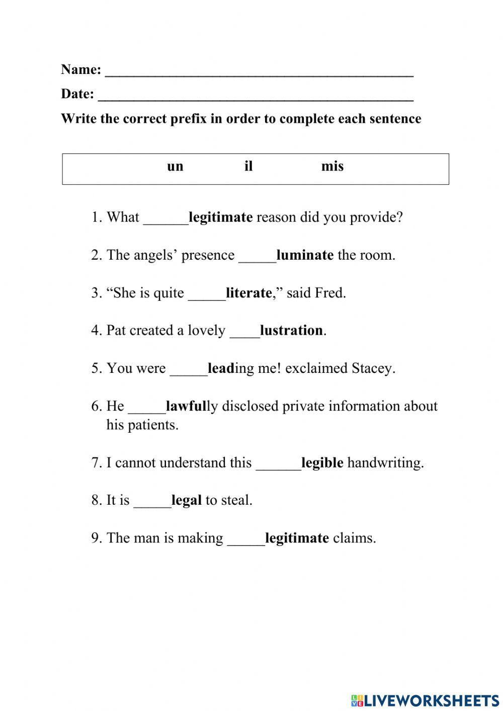 Prefixes For Words That Begin With 'l'