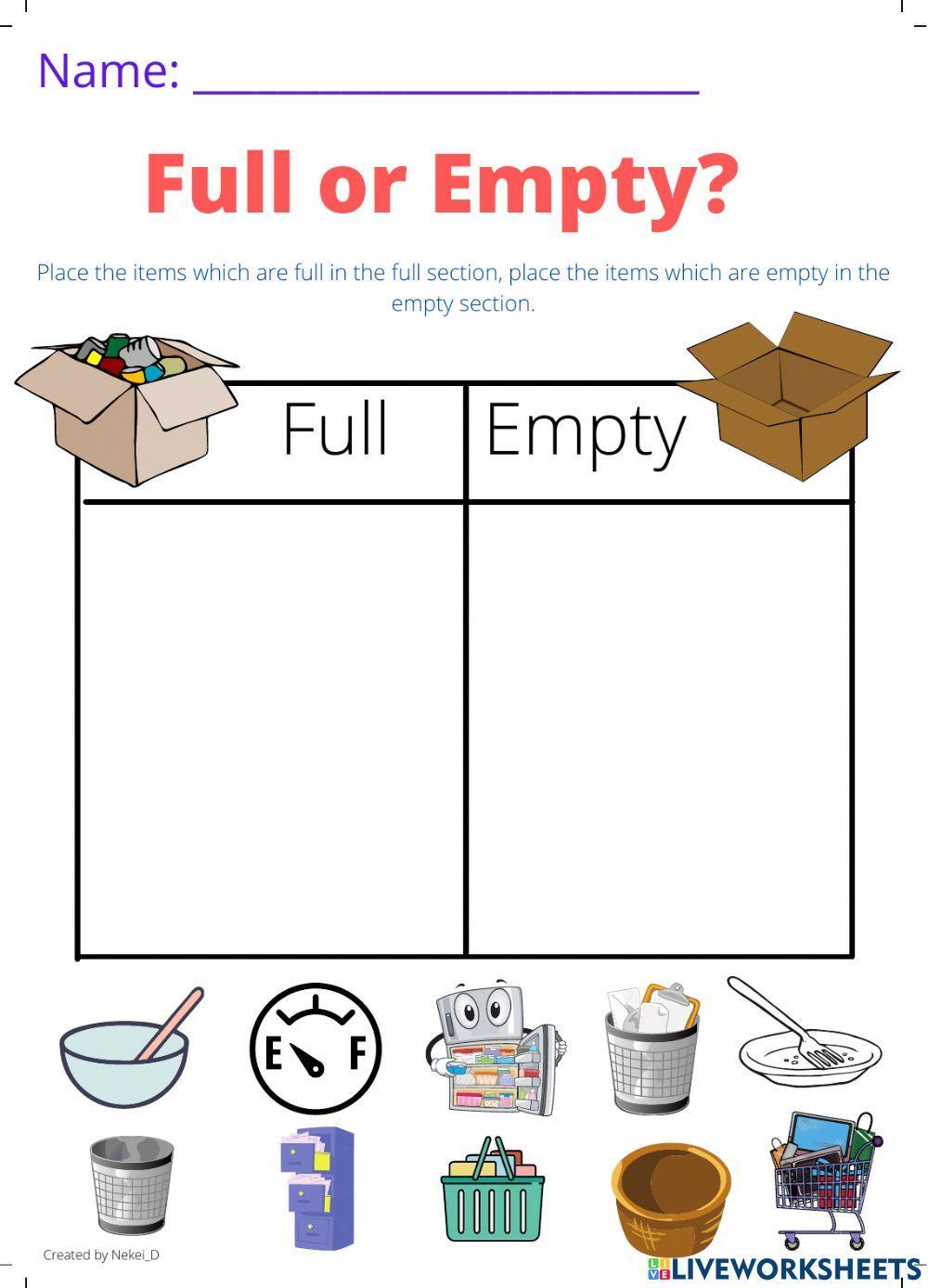 Full or Empty 769055 DHolloway Live Worksheets