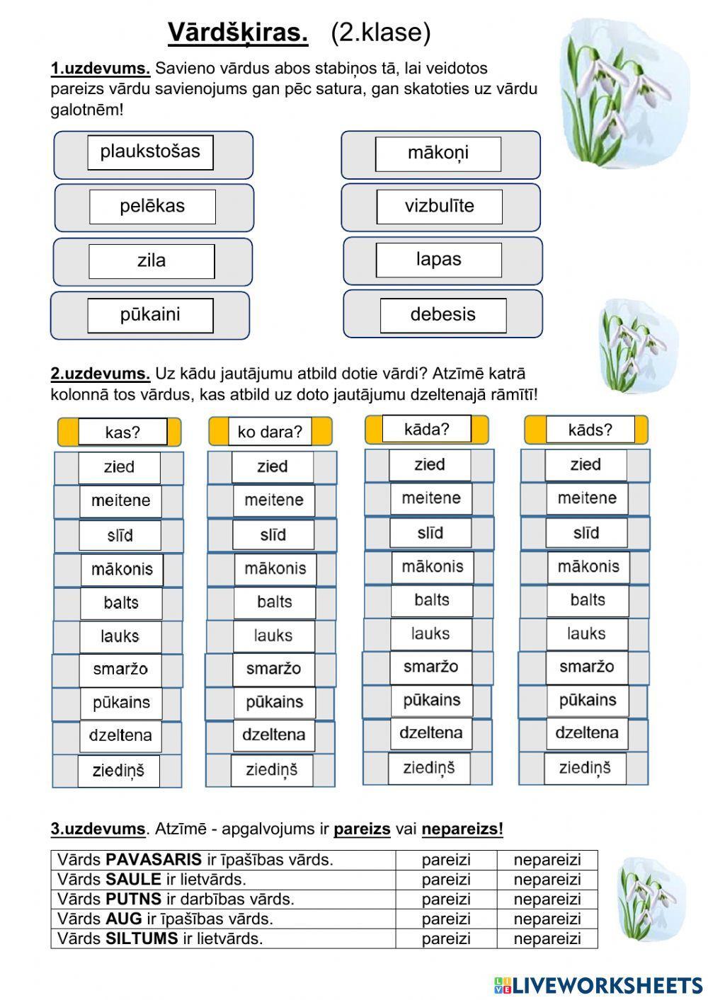 Vārdšķiras. 2.klase Vārdšķiras. 2.klase