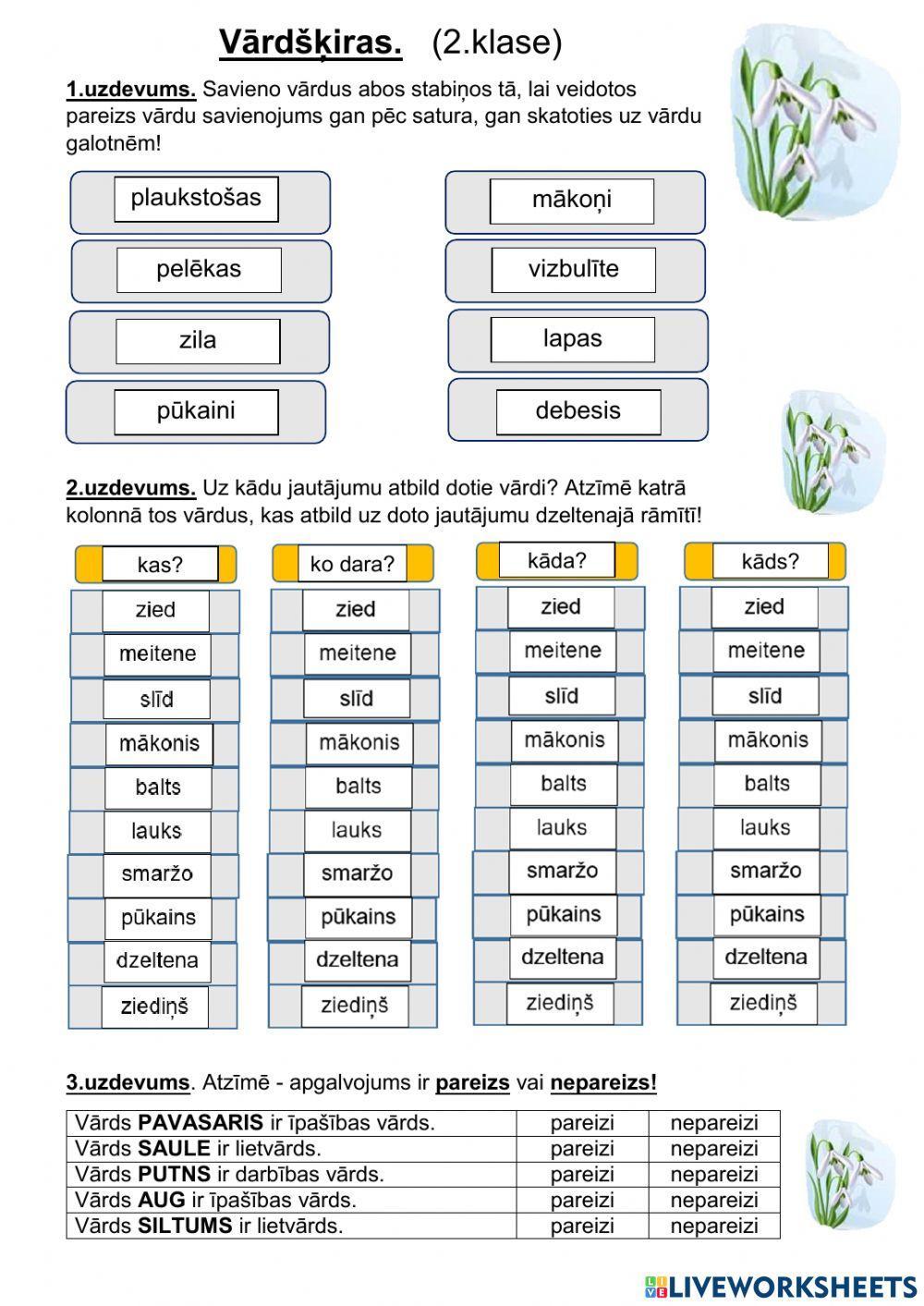 Vārdšķiras. 2.klase