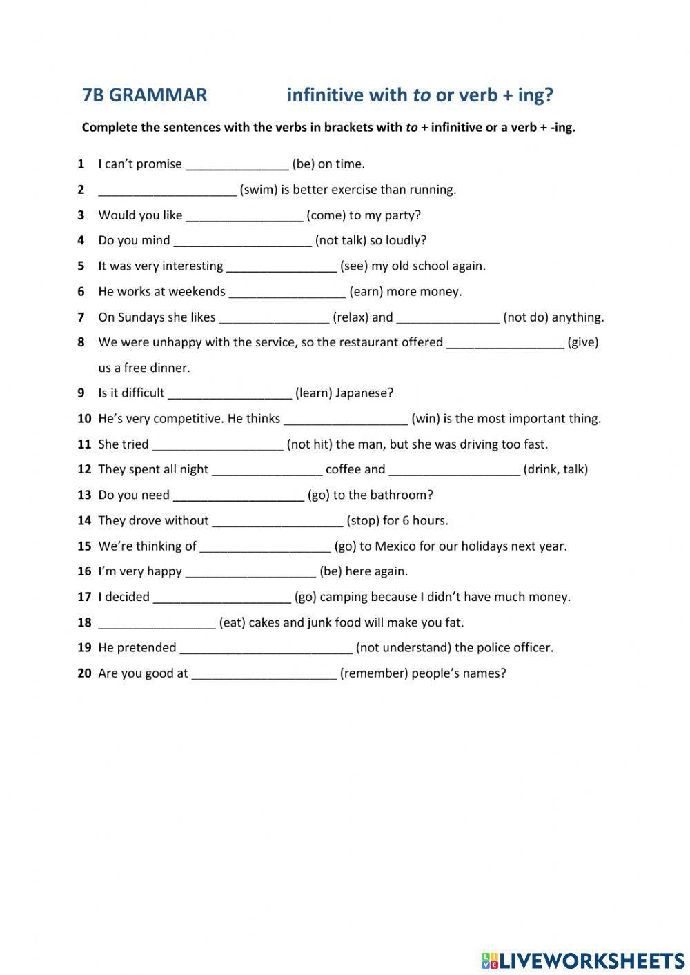 7B Gerund or infinitive