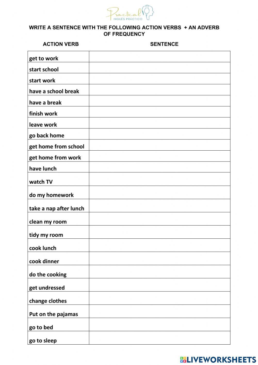 Write a sentence with the action verb & adv of freq - 2